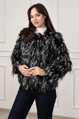 Blana dama SORELLA din blana sintetica, cu insertii de piele si inchidere cu fermoar, Negru