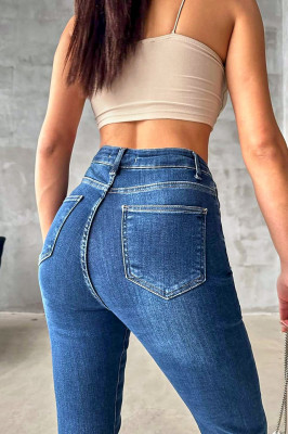 Blugi dama, Katy, croiala elastica boyfriend cu talie inalta, Albastru denim 1