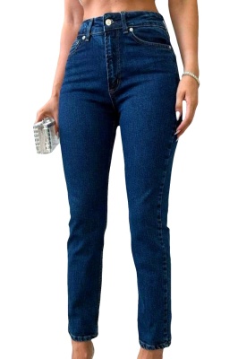 Blugi mom fit Acapulco, cu talie inalta si usor elastici, Albastru indigo 5