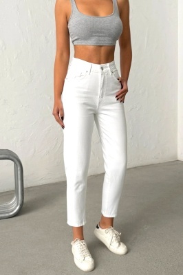 pantaloni denim alb cu design elegant