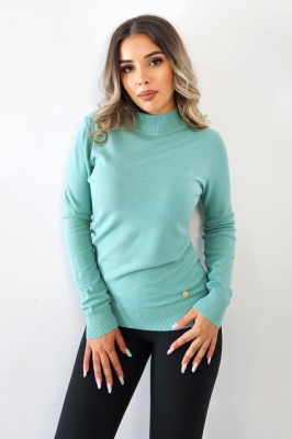 Bluza dama Rona, cu guler inalt si maneca lunga, Verde deschis, Marime universala
