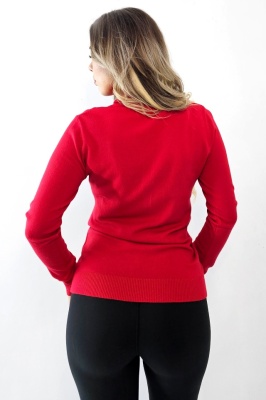 poze spate Bluza pe gat PATY Roll, cu maneca lunga si manseta striata, Rosu, Marime S/M