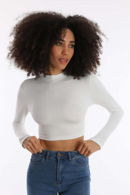 Bluza scurta Loret, cu model pe spate, Alb-fata