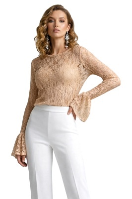 bluza stil sofisticat din dantela bej