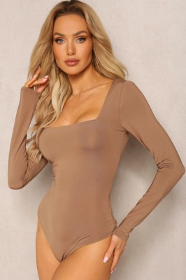 Body dama Emotion, cu viscoza si decolteu geometric, Bej