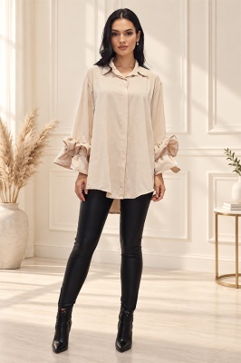 Camasa cu volane si cristale Sugar BLINK, lungime asimetrica, Crem, Marime S/M/L