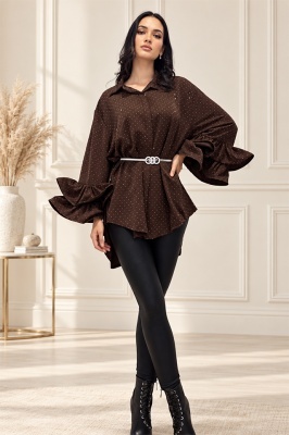 Camasa cu volane si cristale Sugar BLINK, lungime asimetrica, Maro , Marime S/M/L
