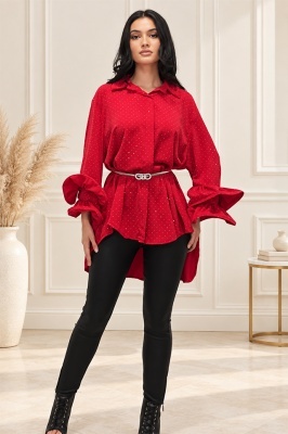 Camasa cu volane si cristale Sugar BLINK, lungime asimetrica, Rosu, Marime S/M/L
