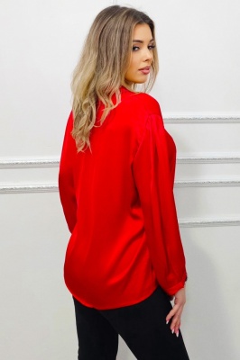 Camasa dama Soft Whisper, cu guler esarfa si croi vaporos, Rosu, Marimi Large verso