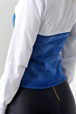Camasa denim Wero, textura din denim si bretele aparente  2