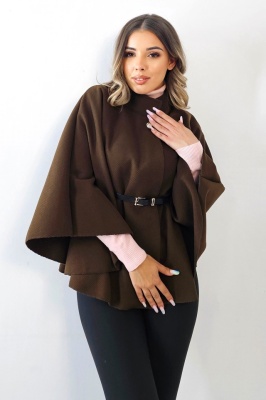 Cardigan tip poncho Amalia, curea inclusa si croi evazat, Maro, Marime S/M/L