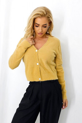Cardigan tricotat FluFFy Vibe, cu aspect de casmir si nasturi eleganti, Crem 1