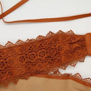 Centura corset Maya, in stil traditionat cu dantela, maro