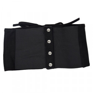 Centura corset Sanda neagra, lata, din piele intoarsa, cu banda elastica si snururi 