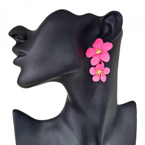 Cercei lungi Sublime Petunia, cu design floral, realistic, in cutie cadou, Roz2