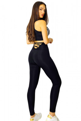 Colanti fitness Braid, cu decupaje la spate si banda modelatoare, Negru spate