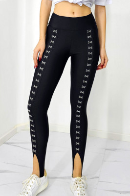 Colanti lungi Why, cu capse metalice si banda sub talpa, Negru 2