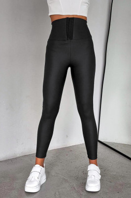 Colanti modelatori Stay Fit, cu corset in talie si capse, Negru 3