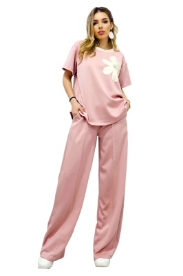 compleu de dama roz cu floare embosata