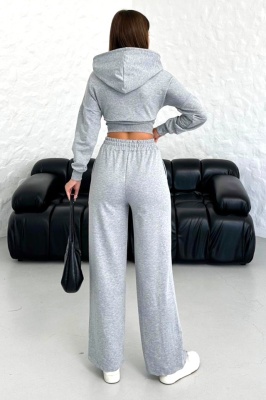 Compleu casual WalKING Time, hanorac si pantaloni cu dungi in relief, Gri spate
