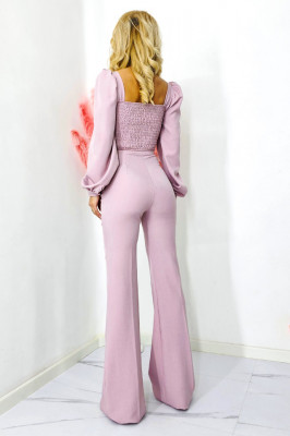 Compleu elegant Ezmera, cu camasa bufanta tip corset si pantaloni evazati, Marime universala 5