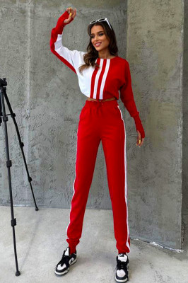Compleu sport One Balance, bluza cu manseta tip manusa, snur in talie si pantaloni cu banda elastica, Rosu 4