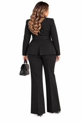 Costum batal MARLEY PLUS, pantaloni evazati si curea dubla in talie, Negru, detaliu spate