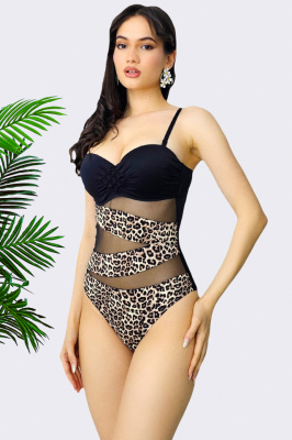 Costum de baie intreg Carol, Negru si Leopard
