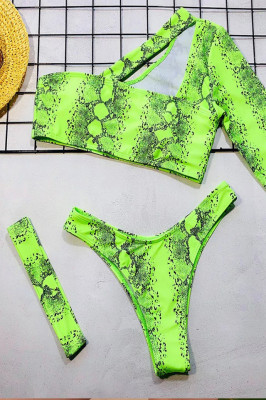 Costum de baie trei piese Kehlani green snake-detaliu