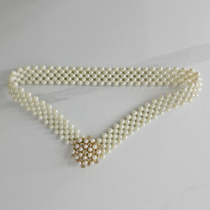 Curea elastica Pearly, catarama metalica decorativa si perle, Azalee 2