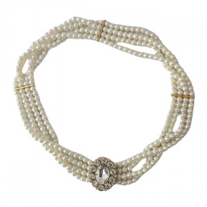 Curea elastica Pearly, catarama metalica decorativa si perle, Crystal Flower