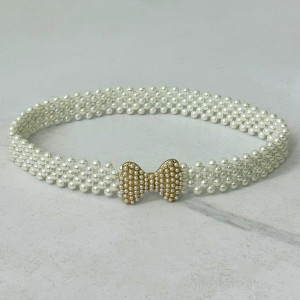 Curea elastica Pearly, catarama metalica decorativa si perle, Fundita 3