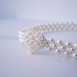 Curea elastica Pearly, catarama metalica decorativa si perle, Inima  1