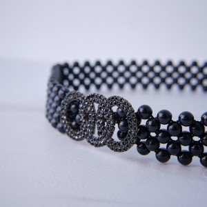 Curea elastica Pearly, catarama metalica decorativa si perle, Olimpic Negru 1