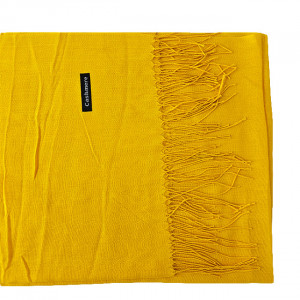 Esarfa lunga Ember, tip fular, cu franjuri simetrici si ambalata in cutie cadou, Galben mustar, 180x65 cm 4