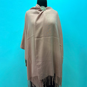 Esarfa tip sal Belladona, din material subtire, cu franjuri si emblema, Gri, 180x65 cm 1