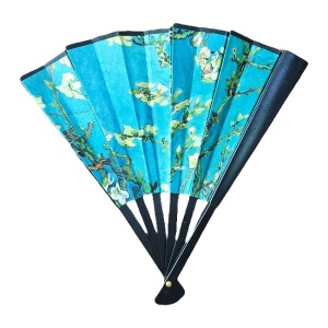 Evantai model japonez, pliabil imprimat pe ambele parti, Ramuri de migdal inflorit, Van Gogh 6
