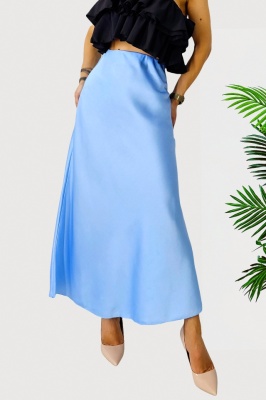 Fusta eleganta Penelope, cu textura satinata si croi lung, Albastru baby blue, Marime S/M/L 4