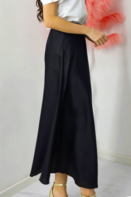 Fusta eleganta Penelope, cu textura satinata si croi lung, Negru, Marime S/M 1