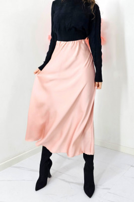 Fusta eleganta Penelope, cu textura satinata si croi lung, Peach Fuzz, Marime S/M/L
