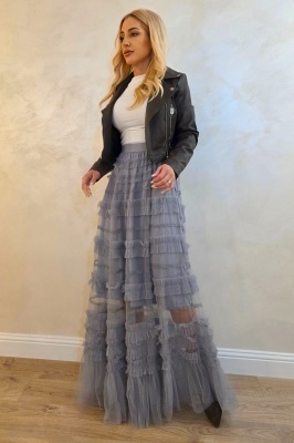fusta boho chic cu straturi de tull gri