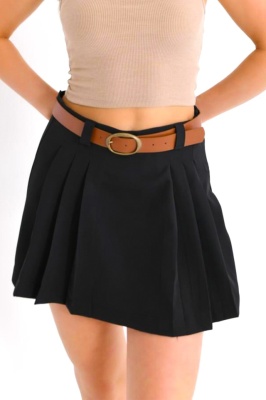 Fusta pantaloni Garby, cu pense simetrice si curea, Negru 3
