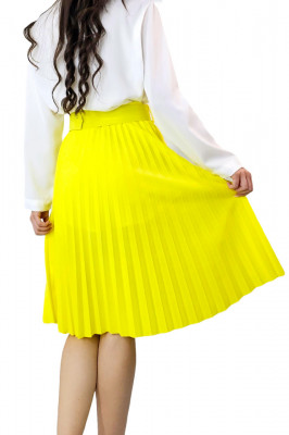 Fusta plisata eleganta Carmen, curea de aceeasi culoare inclusa, Galben, Marime S/M 2