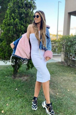 Geaca de blugi albastru Andra, cu blanita roz1