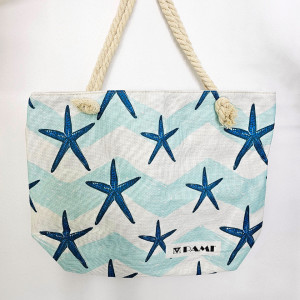 Geanta de plaja Genevie, cu imprimeu de vara si manere tip sfoara, Starfish, 46x362