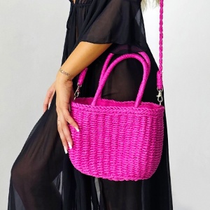 Geanta de plaja RATTAN, cu husa si lant detasabil, Fucsia 4