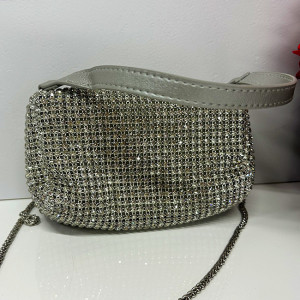 Geanta plic, Sparkle cu strasuri din pietre semipretioase, Argintiu 6