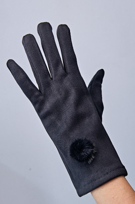Manusi scurte elegante, AXY, cu pompom, Negru, Marime universala 4