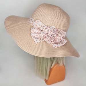 Palarie de plaja Ribbon Flower, din paie, panglica cu imprimeu floral si floare decorativa 2