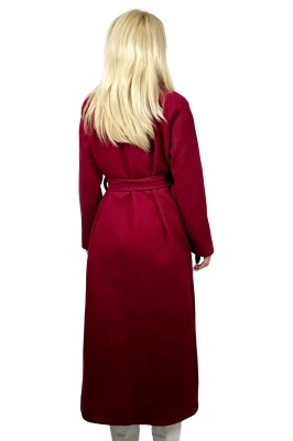 Palton lung de dama Camilla, cu nasturi si cordon asortat, Rosu, Marime S/M detaliu spate